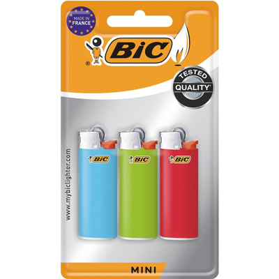 Afbeelding van Bic Mini Vuursteen Aanstekers, Geassorteerde Kleuren, Blister Van 3 Stuks Aansteker