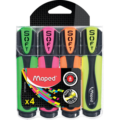 Afbeelding van Maped Fluo&#039;Peps markeerstift Soft, blister met 4 stuks in geassorteerde kleuren