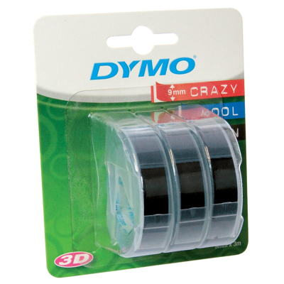 Afbeelding van Labeltape Dymo 3D 9mmx3m wit op zwart blister à 3 stuks