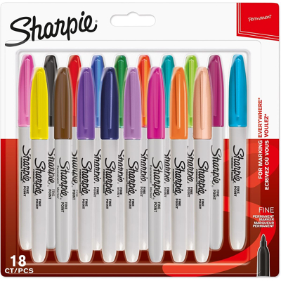 Afbeelding van Sharpie permanente marker, fijn, blister van 18 stuks in geassorteerde kleuren permanent marker