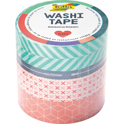 Afbeelding van Washi tape Folia geometrisch 3x 15mmx10m 1x 5mmx10m