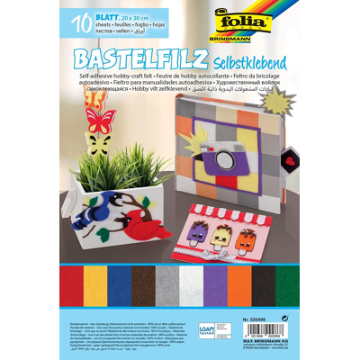 Afbeelding van Folia zelfklevend vilt ft 20 x 30 cm, pak met 10 vel in geassorteerde kleuren