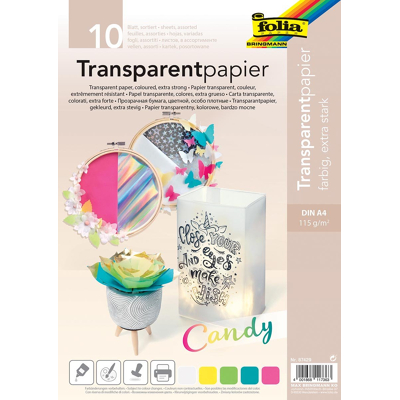 Afbeelding van Folia transparant papier, pak van 10 vel in 5 geassorteerde kleuren tekenpapier