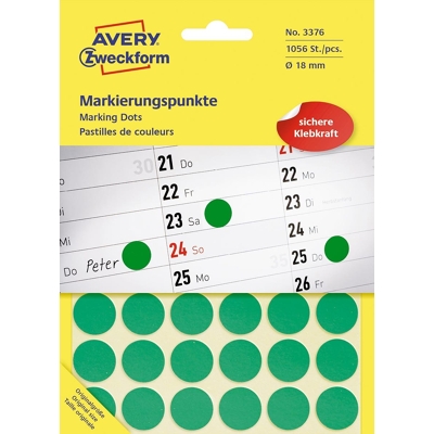 Afbeelding van Avery Ronde Etiketten Diameter 18 Mm, Groen, 1.056 Stuks Etiket