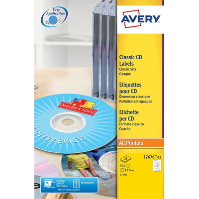 Afbeelding van Avery L7676 25 CD etiketten, diameter 117 mm, 50 wit etiketten multimedia