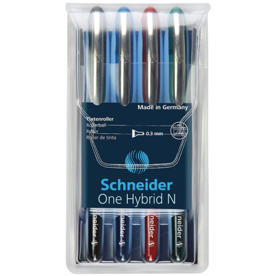 Afbeelding van Schneider Roller One Hybrid N, 0,3 Mm Lijndikte, Etui Van 4 Stuks In Geassorteerde Kleuren Liquid ink