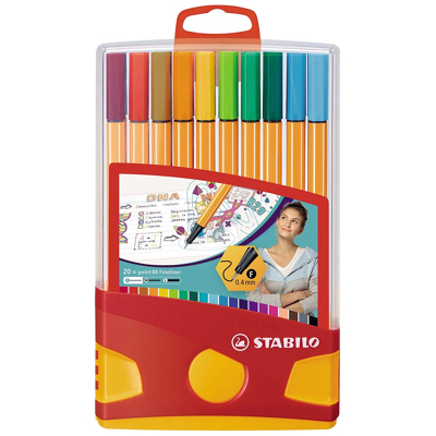 Afbeelding van Fineliner STABILO point 88 ColorParade rollerset geel/rood fijn assorti etui à 20 stuks
