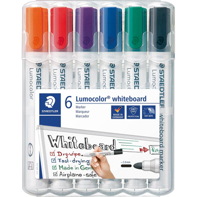 Afbeelding van Staedtler Lumocolor whiteboardmarker etui van 6 stuks in geassorteerde kleuren
