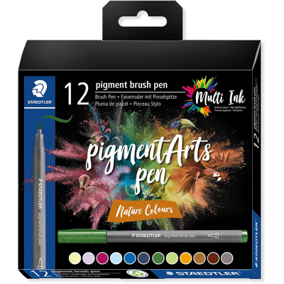 Afbeelding van Staedtler Pigment Arts Brush Pen, Etui Van 12 Stuks, Nature Colours Brushpen
