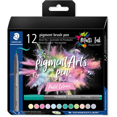 Afbeelding van Staedtler Pigment Arts brush pen, etui van 12 stuks, Pastel Colours brushpen