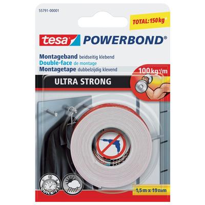 Afbeelding van Tesa Powerbond Ultra Strong, ft 19 mm x 1,5 m, op blister montagetape