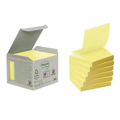 Afbeelding van Post it Recycled Z notes, 100 vel, ft 76 x mm, geel, pak van 6 blokken memoblok