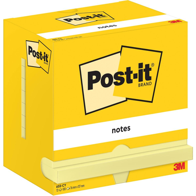 Afbeelding van Post it Notes, 100 Vel, Ft 76 X 127 Mm, Geel, Pak Van 12 Blokken Memoblok