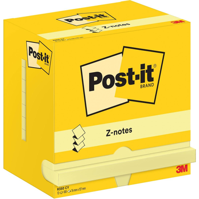Afbeelding van Post it Z notes , 100 Vel, Ft 76 X 127 Mm, Geel, Pak Van 12 Blokken Memoblok