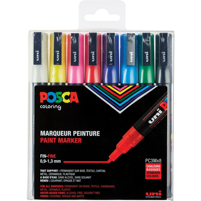 Afbeelding van Posca Paintmarker Pc 3m, Set Van 8 Markers In Geassorteerde Basiskleuren