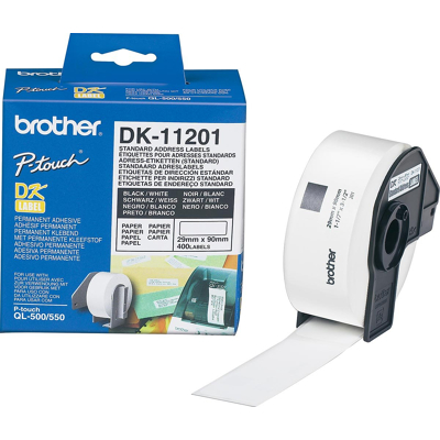 Afbeelding van Brother dk 11201 black on white address labels 29 x 90 mm 400 1 roll direct thermal DK11201