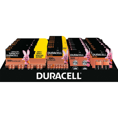 Afbeelding van Duracell Batterijen, Plus 100 % Aa, Aaa En 9v Cr2032, Display Van 41 Stuks Batterijen
