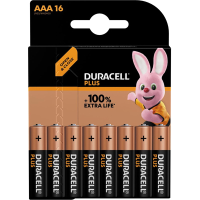 Afbeelding van Duracell Batterij Plus 100% Aaa, Blister Van 16 Stuks Batterijen