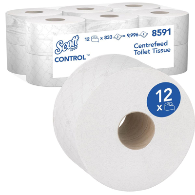 Afbeelding van Kimberly Clark Toiletpapier Scott Control Centrefeed Rol, Wit, 2 laags, Pak Van 12 Rollen
