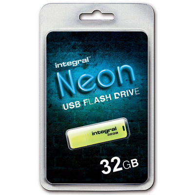 Afbeelding van USB stick 2.0 Integral 32GB neon geel