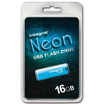 Afbeelding van USB stick 2.0 Integral 16GB neon blauw