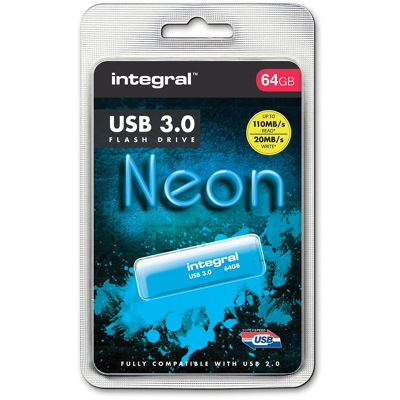 Afbeelding van Integral Neon Usb 3.0 Stick, 64 Gb, Blauw stick