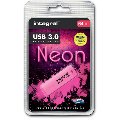 Afbeelding van Integral Neon USB 3.0 stick, 64 GB, roze stick