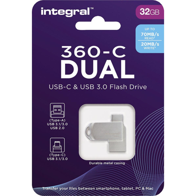 Afbeelding van Integral 360 C Dual USB &amp; 3.0 stick, 32 GB stick