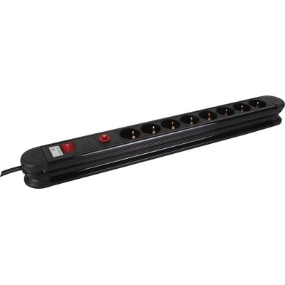 Afbeelding van Perel contactdoos met 8 stopcontacten, schakelaar en overspanningsbeveiliging, zwart, voor Nederland