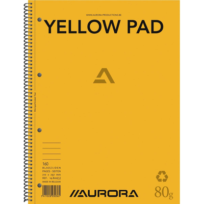 Afbeelding van Spiraalblok Aurora A4 lijn 160blz 80gr 4 gaats geel