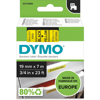 Afbeelding van Dymo 45808 (S0720880) Tape Zwart op geel (19 mm)