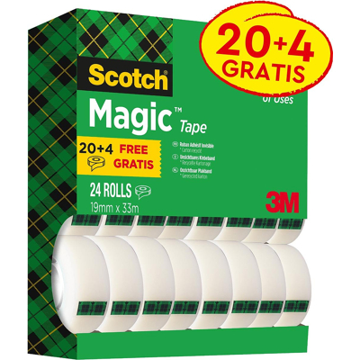 Afbeelding van Scotch Magic Tape plakband ft 19 mm x 33 m, value pack met 24 rollen
