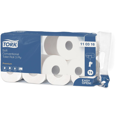 Afbeelding van Tork Premium toiletpapier extra soft, 3 laags, 250 vellen, systeem T4, wit, pak van 8 rollen