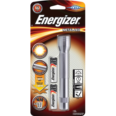 Afbeelding van Energizer zaklamp Metal LED 2AA, inclusief 2 AA batterijen, op blister