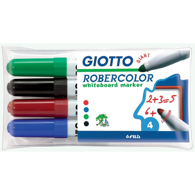 Afbeelding van Giotto Robercolor whiteboardmarker maxi, ronde punt, etui met 4 stuks in geassorteerde kleuren