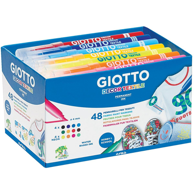 Afbeelding van Giotto Decor Textile Textielstiften, Schoolpack Met 48 Stuks In Geassorteerde Kleuren Textielmarker
