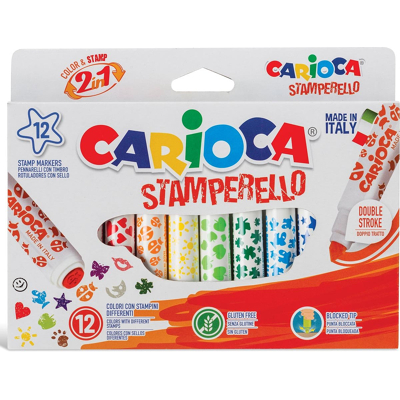 Afbeelding van Viltstiften Carioca stempelstift 2 in 1 set à 12 kleuren