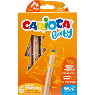 Afbeelding van Carioca kleurpotlood Baby 3 in 1, geassorteerde kleuren, 6 stuks een kartonnen etui