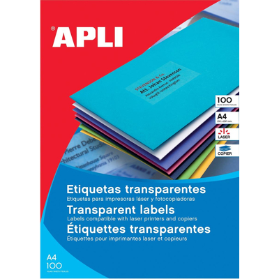 Afbeelding van Apli Transparante etiketten ft 210 x 297 mm (b h), 20 stuks, 1 per blad, doos van blad etiket