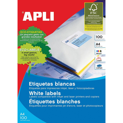 Afbeelding van Apli witte etiketten ft 105 x 40 mm (b h), 1.400 stuks, 14 per blad (1275) etiket