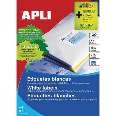 Afbeelding van Apli witte etiketten ft 70 x 67,7 mm (b h), 1.200 stuks, 12 per blad (1290) etiket