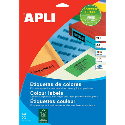 Afbeelding van Apli Gekleurde Etiketten Ft 70 X 37 Mm (b H), Rood, 480 Stuks, 24 Per Blad (1593) Etiket