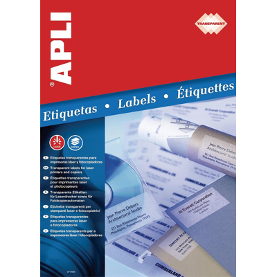 Afbeelding van Apli Transparante etiketten ft 48,5 x 25,4 mm (b h), 880 stuks, 44 per blad, doos van 20 blad etiket