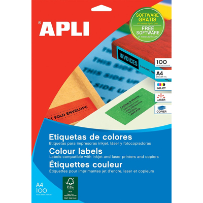 Afbeelding van Apli Gekleurde etiketten ft 210 x 297 mm (b h), rood, 100 stuks, 1 per blad etiket