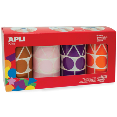Afbeelding van Apli Kids Stickers Xl, Doos Met 4 Rollen In Kleuren En Vormen (bruin, Roze, Paars Oranje)