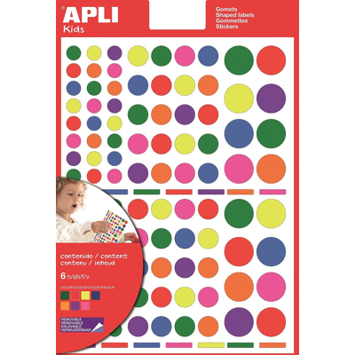 Afbeelding van Apli Kids verwijderbare stickers, cirkel, blister met 624 stuks in geassorteerde kleuren en groottes stickers