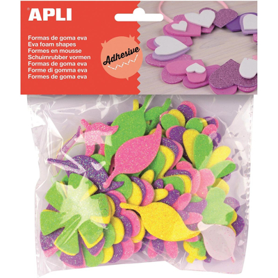 Afbeelding van Apli Kids zelfklevende glitter bloemen, blister met 48 stuks knutselmateriaal