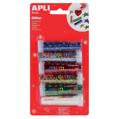 Afbeelding van Apli Kids Glitterpoeder, Blister Met 6 Tubes In Geassorteerde Kleuren Knutselmateriaal