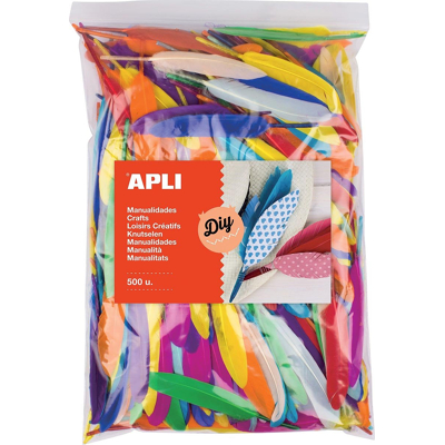 Afbeelding van Apli pluimen, zakje met 500 stuks in geassorteerde kleuren knutselmateriaal