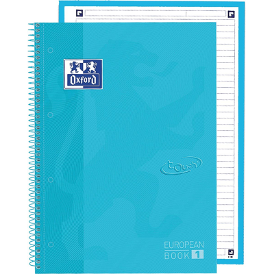 Afbeelding van Notitieboek Oxford Touch Europeanbook A4+ 4 gaats lijn 80vel pastel blauw